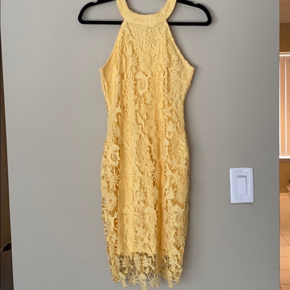 yellow floral textured eyelet dress